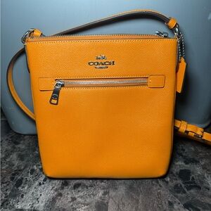 COACH CE871 Orange Pebbled Leather Crossbody with Front Zip